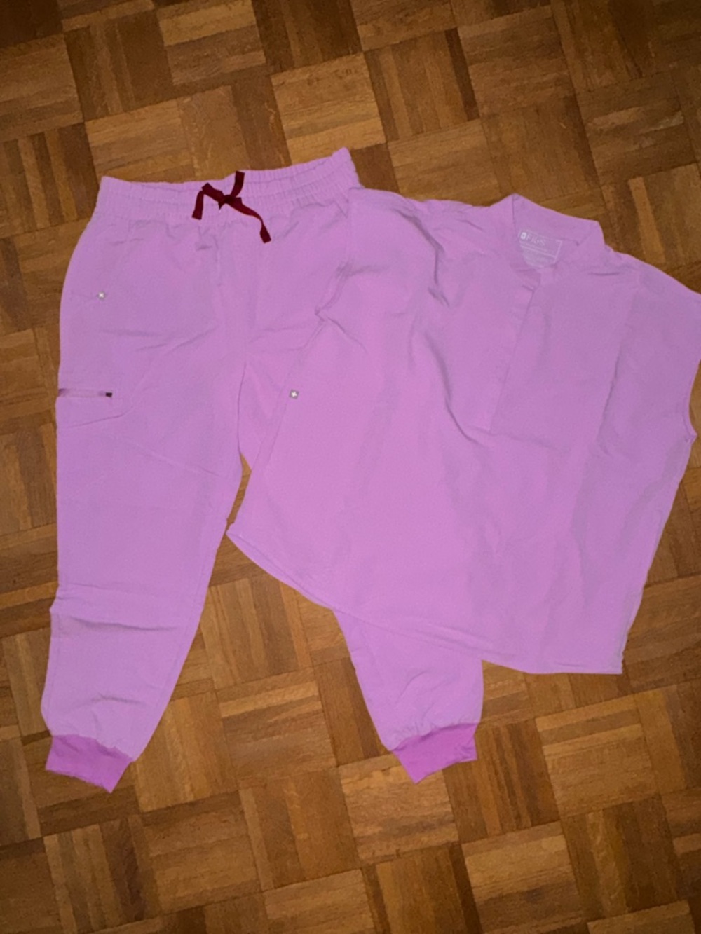 Figs Women's Lilac Track Pants & Top Set with Maroon Drawstring